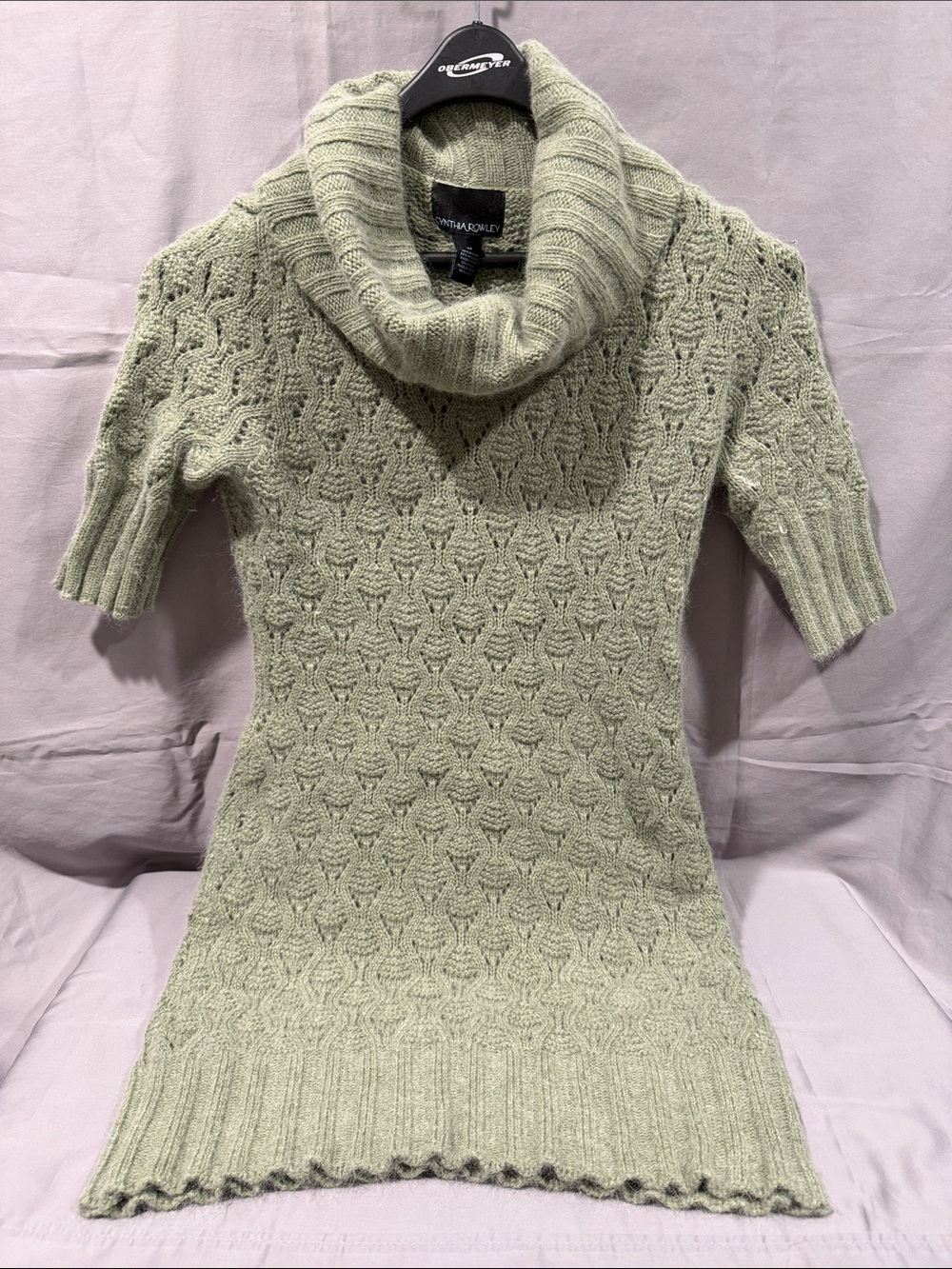 Cynthia Rowley Light Sage Cowl Neck Short-Sleeve Knit Sweater Dress